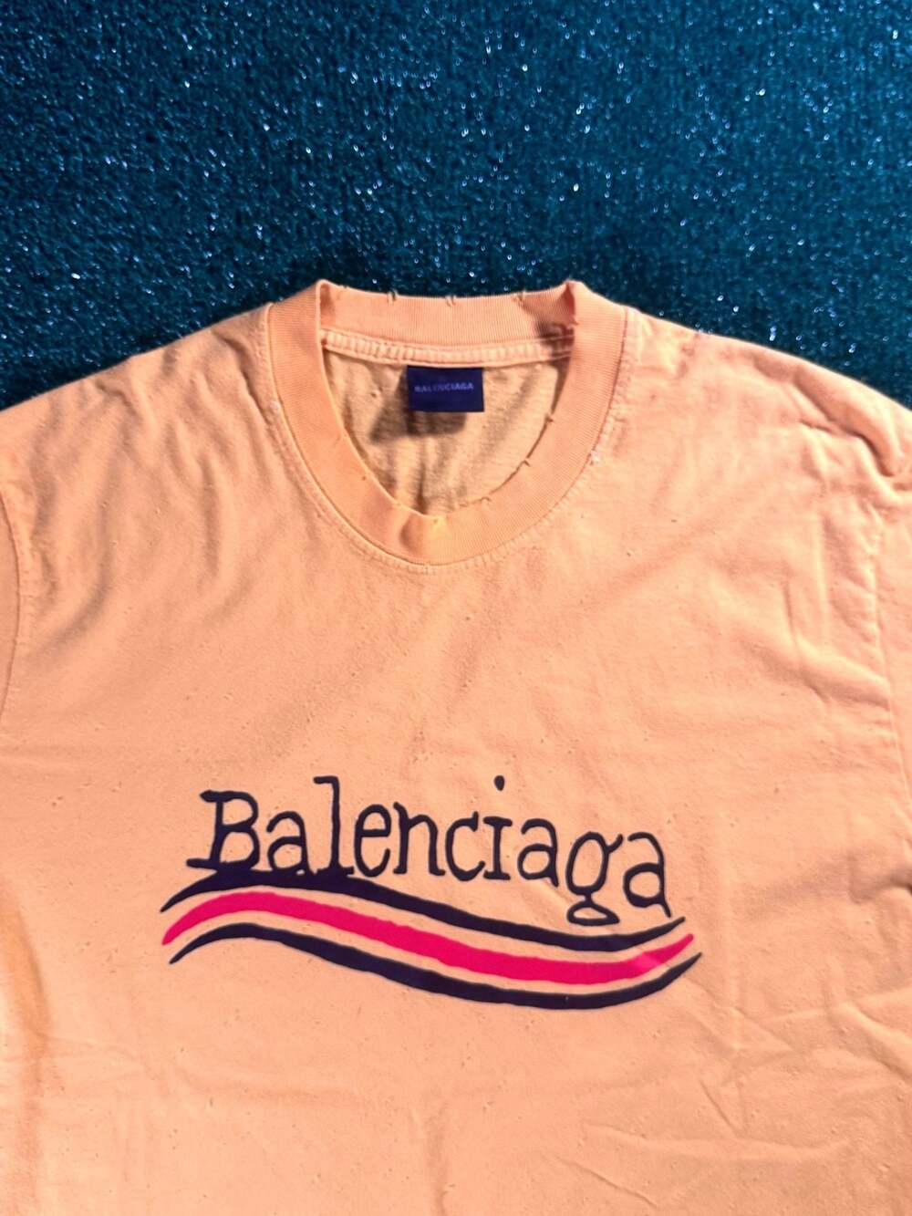 Balenciaga Hand-Drawn Logo Distressed T-Shirt Orange Size M - Picture 3 of 6